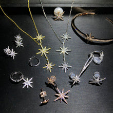 将图片加载到图库查看器,New 925 pure meteor Earrings hexagon Star Lucky Star Christmas Korean Black Pearl Earrings Fashion light luxury jewelry