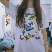 将图片加载到图库查看器,VIP HJN Butterfly T Shirt Aesthetic Cotton T Shirt Women Harajuku Graphic Tees Shirt Sun Flower Butterfly Women's T-shirt