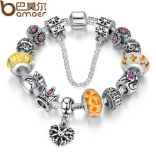 将图片加载到图库查看器,BAMOER Silver Charms Bracelet & Bangles With Queen Crown Beads PA1823