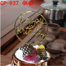 将图片加载到图库查看器,Glitter Happy Birthday Cake Topper Acrylic Letter Gold Silver Cake Top Flag Decoration for Boy Birthday Party Wedding Supplies