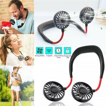 将图片加载到图库查看器,USB Rechargeable Neckband Sport Fan Lazy Neck Hanging Dual Cooling Portable Fan