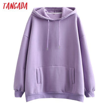 将图片加载到图库查看器,Tangada women fleece hoodie sweatshirts winter japanese fashion 2020 oversize ladies pullovers warm pocket hooded jacket SD60