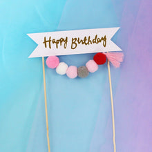 将图片加载到图库查看器,1set Plush Ball Garland Happy Birthday Cake Topper For Kids Birthday Party Baby Shower Cake Decoration Flags Party Supplies