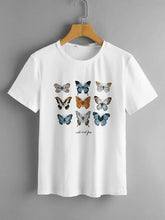 将图片加载到图库查看器,VIP HJN Butterfly T Shirt Aesthetic Cotton T Shirt Women Harajuku Graphic Tees Shirt Sun Flower Butterfly Women's T-shirt