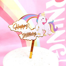将图片加载到图库查看器,Gold Unicorn Acrylic Cake Topper Flamingo Happy Birthday Cupcake Topper For Baby Shower Mermaid Unicorn Party Cake Decorations