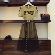 将图片加载到图库查看器,Sarah test Summer 2020 New Women's Letter print Strapless Long T-shirt +Mesh See Through Skirt 2 Piece Sets Fashion Belt Skirts Suits