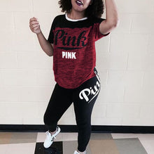 将图片加载到图库查看器,Pink Printing Women'S Outfits Short Sleeve T-Shirts And Long Pants 2 Piece Set Fitness Plus Size XXXL Women'S Summer Tracksuit