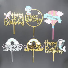 将图片加载到图库查看器,Gold Unicorn Acrylic Cake Topper Flamingo Happy Birthday Cupcake Topper For Baby Shower Mermaid Unicorn Party Cake Decorations