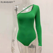 将图片加载到图库查看器,RLMABABY Single Sleeve Irregular Collar Sexy Bodysuit Women Top Spring Summer Bodycon Overalls Jumpsuit Casual Ladies Bodysuit