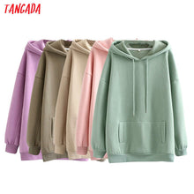 将图片加载到图库查看器,Tangada women fleece hoodie sweatshirts winter japanese fashion 2020 oversize ladies pullovers warm pocket hooded jacket SD60