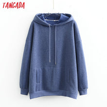 将图片加载到图库查看器,Tangada women fleece hoodie sweatshirts winter japanese fashion 2020 oversize ladies pullovers warm pocket hooded jacket SD60