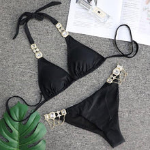 将图片加载到图库查看器,Shiny Rhinestone Bikini 2019 Crystal Diamond Swimsuit Women Metal Chains Swimwear female Bikini set Bandeau Halter Bathing Suit