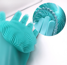 将图片加载到图库查看器,Silicone Cleaning Brush Scrubber Gloves Heat Resistant, Great for Dish wash, Cleaning, Pet hair care (Mint)