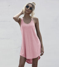 将图片加载到图库查看器,Solid Casual O-neck Sleeveless Tank Dress Women Loose Off Shoulder Asymmetrical Cotton Mini Dress Summer Streetwear Plus Size