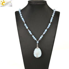 将图片加载到图库查看器,CSJA 6mm Opal Beaded Necklaces Tree of Life Wire Wrap Pendant 7 Chakra Healing Bead Handmade Jewelry for Female Men Collier S478