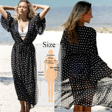 将图片加载到图库查看器,2020 Bikini Cover-ups Bohemian Dot Printed Flare Sleeve Ruffed Summer Beach Dress Chiffon Tunic Women Swimsuit Cover Up Q914