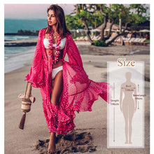 将图片加载到图库查看器,2020 Bikini Cover-ups Bohemian Dot Printed Flare Sleeve Ruffed Summer Beach Dress Chiffon Tunic Women Swimsuit Cover Up Q914