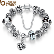 将图片加载到图库查看器,BAMOER Silver Charms Bracelet & Bangles With Queen Crown Beads PA1823