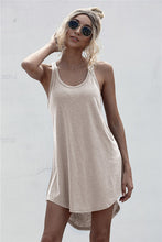 将图片加载到图库查看器,Solid Casual O-neck Sleeveless Tank Dress Women Loose Off Shoulder Asymmetrical Cotton Mini Dress Summer Streetwear Plus Size