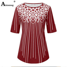 将图片加载到图库查看器,Plus size 4xl 5xl Women New Elegant Summer Fashion Elasticity Female Casual Loose Ladies print Top Half Sleeve T-ShirtTee Shirt