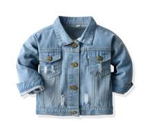 将图片加载到图库查看器,Top Spring Autumn Kids Casual Jacket Girls Ripped Holes Jeans Coats Little Boys Girls Denim Outerwear Costume