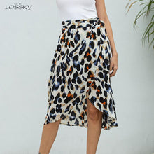 将图片加载到图库查看器,Chiffon Skirts Womens Summer High Waist Leopard A Line Slit Long Skirts Lace Up Wrap Clothes 2020 Fashion Midi Skirt For Women