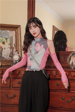 将图片加载到图库查看器,CHEERART Designer Off Shoulder Mesh Top Long Sleeve Top See Through T Shirt Women Tee Shirt Summer Fashion Tops