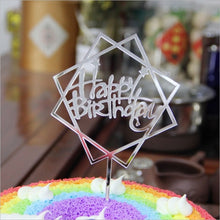 将图片加载到图库查看器,Glitter Happy Birthday Cake Topper Acrylic Letter Gold Silver Cake Top Flag Decoration for Boy Birthday Party Wedding Supplies