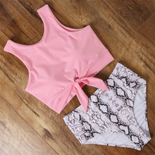 将图片加载到图库查看器,High Waist Bikini Leopard Swimsuit Women Bikini 2020 Floral Swimsuit Print High Neck Bikini Push Up Swimwear Snake Bathing Suit