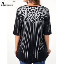 将图片加载到图库查看器,Plus size 4xl 5xl Women New Elegant Summer Fashion Elasticity Female Casual Loose Ladies print Top Half Sleeve T-ShirtTee Shirt