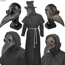 将图片加载到图库查看器,Halloween Plague Doctor Beak Costume Medieval Renaissance Scary Hood Minister Coat Outfit Carnival For Men Adult Robe Mask Hat