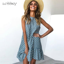 将图片加载到图库查看器,Lossky Women Summer Dress Polka Dot Chiffon Sleeveless Beach Mini Casual Yellow Sundress 2020 Fashion Plus Size Dress For Women