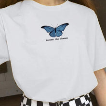 将图片加载到图库查看器,VIP HJN Butterfly T Shirt Aesthetic Cotton T Shirt Women Harajuku Graphic Tees Shirt Sun Flower Butterfly Women's T-shirt