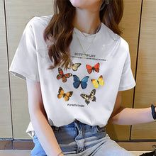 将图片加载到图库查看器,VIP HJN Butterfly T Shirt Aesthetic Cotton T Shirt Women Harajuku Graphic Tees Shirt Sun Flower Butterfly Women's T-shirt