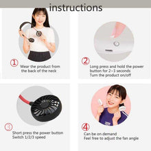 将图片加载到图库查看器,USB Rechargeable Neckband Sport Fan Lazy Neck Hanging Dual Cooling Portable Fan
