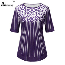 将图片加载到图库查看器,Plus size 4xl 5xl Women New Elegant Summer Fashion Elasticity Female Casual Loose Ladies print Top Half Sleeve T-ShirtTee Shirt
