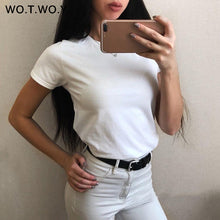 将图片加载到图库查看器,High Quality 11 Color S-3XL Plain T Shirt Women Cotton Elastic Basic T-shirts Female Casual Tops Short Sleeve T-shirt Women 002