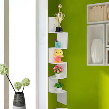 将图片加载到图库查看器,goten-Wood Corner 5 tiers Wall Shelf Zig Zag Wooden Shelves Wooden Mount Rack Home Furniture White