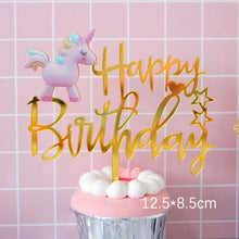 将图片加载到图库查看器,Gold Unicorn Acrylic Cake Topper Flamingo Happy Birthday Cupcake Topper For Baby Shower Mermaid Unicorn Party Cake Decorations