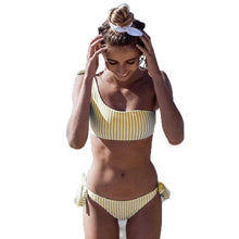 将图片加载到图库查看器,Sexy Stripe Bikinis Set Women One Shoulder Swimwear Low Waist Bandage Bathing Suit Swimsuit Summer Tube Top Female Beachwear