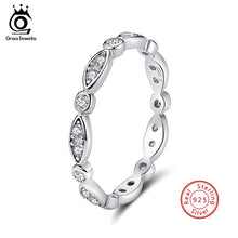 将图片加载到图库查看器,ORSA JEWELS 925 Sterling Silver Rings Women Classic Round Full Pave AAA Cubic Zircon Engagement Wedding Band Ring for Girls SR63