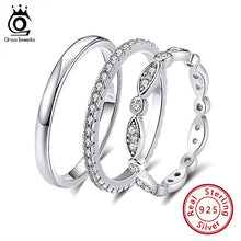 将图片加载到图库查看器,ORSA JEWELS 925 Sterling Silver Rings Women Classic Round Full Pave AAA Cubic Zircon Engagement Wedding Band Ring for Girls SR63