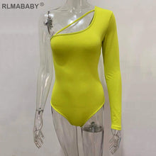 将图片加载到图库查看器,RLMABABY Single Sleeve Irregular Collar Sexy Bodysuit Women Top Spring Summer Bodycon Overalls Jumpsuit Casual Ladies Bodysuit