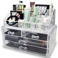将图片加载到图库查看器,Multi-check & 4 Drawers Integrated Acrylic Makeup Case Cosmetics Organizer Transparent