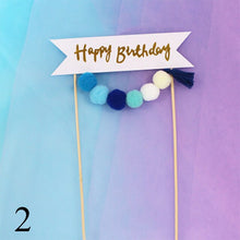 将图片加载到图库查看器,1set Plush Ball Garland Happy Birthday Cake Topper For Kids Birthday Party Baby Shower Cake Decoration Flags Party Supplies