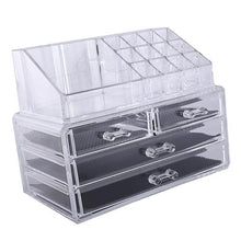 将图片加载到图库查看器,Multi-check & 4 Drawers Integrated Acrylic Makeup Case Cosmetics Organizer Transparent