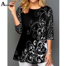 将图片加载到图库查看器,Plus size 4xl 5xl Women New Elegant Summer Fashion Elasticity Female Casual Loose Ladies print Top Half Sleeve T-ShirtTee Shirt