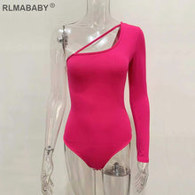 将图片加载到图库查看器,RLMABABY Single Sleeve Irregular Collar Sexy Bodysuit Women Top Spring Summer Bodycon Overalls Jumpsuit Casual Ladies Bodysuit