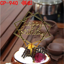 将图片加载到图库查看器,Glitter Happy Birthday Cake Topper Acrylic Letter Gold Silver Cake Top Flag Decoration for Boy Birthday Party Wedding Supplies