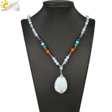 将图片加载到图库查看器,CSJA 6mm Opal Beaded Necklaces Tree of Life Wire Wrap Pendant 7 Chakra Healing Bead Handmade Jewelry for Female Men Collier S478